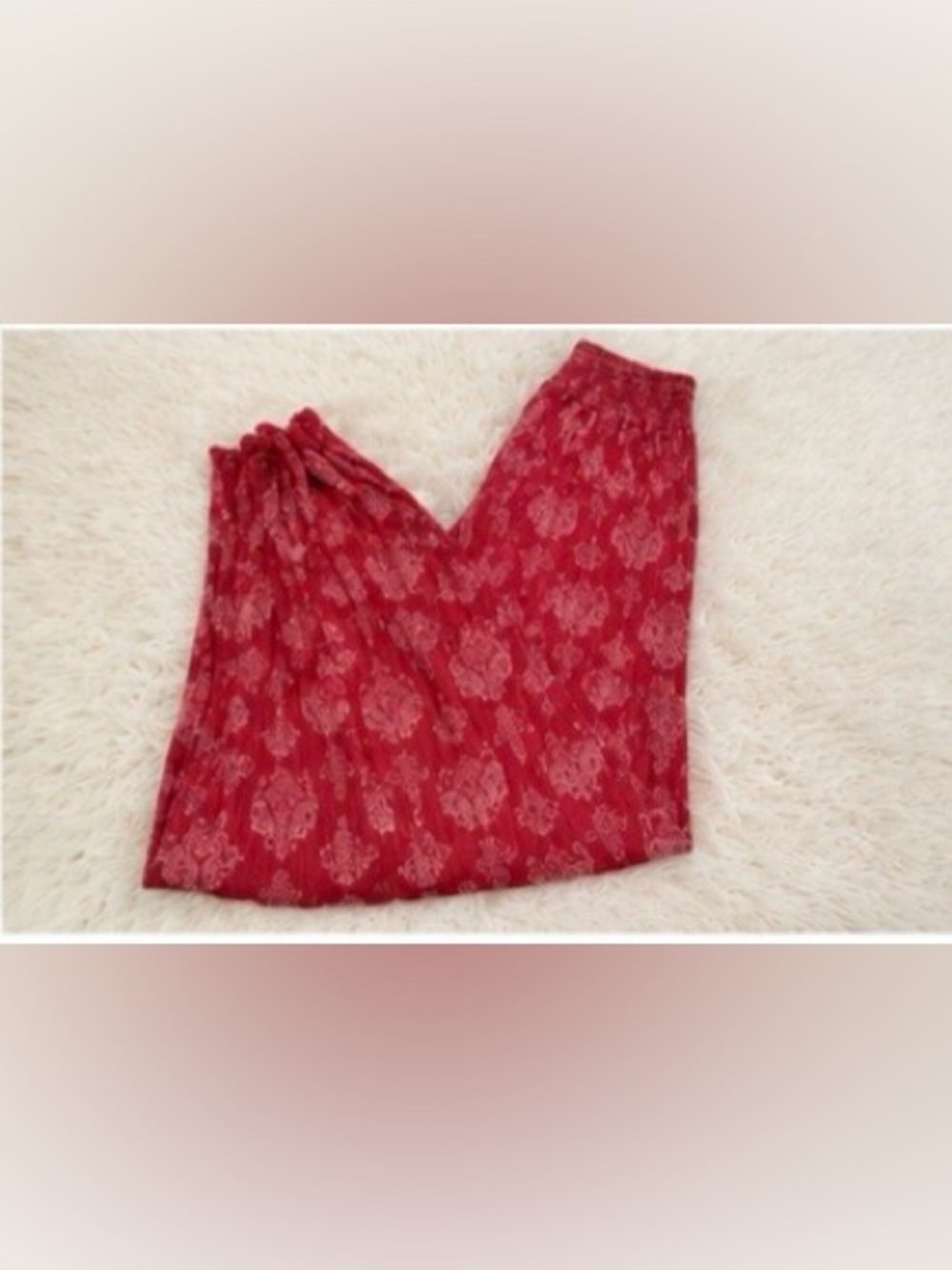 Dictionary Boho Wide Leg Palazzo Pants Lg Red Paisley Smocked Waist Lightweight - Picture 5 of 6
